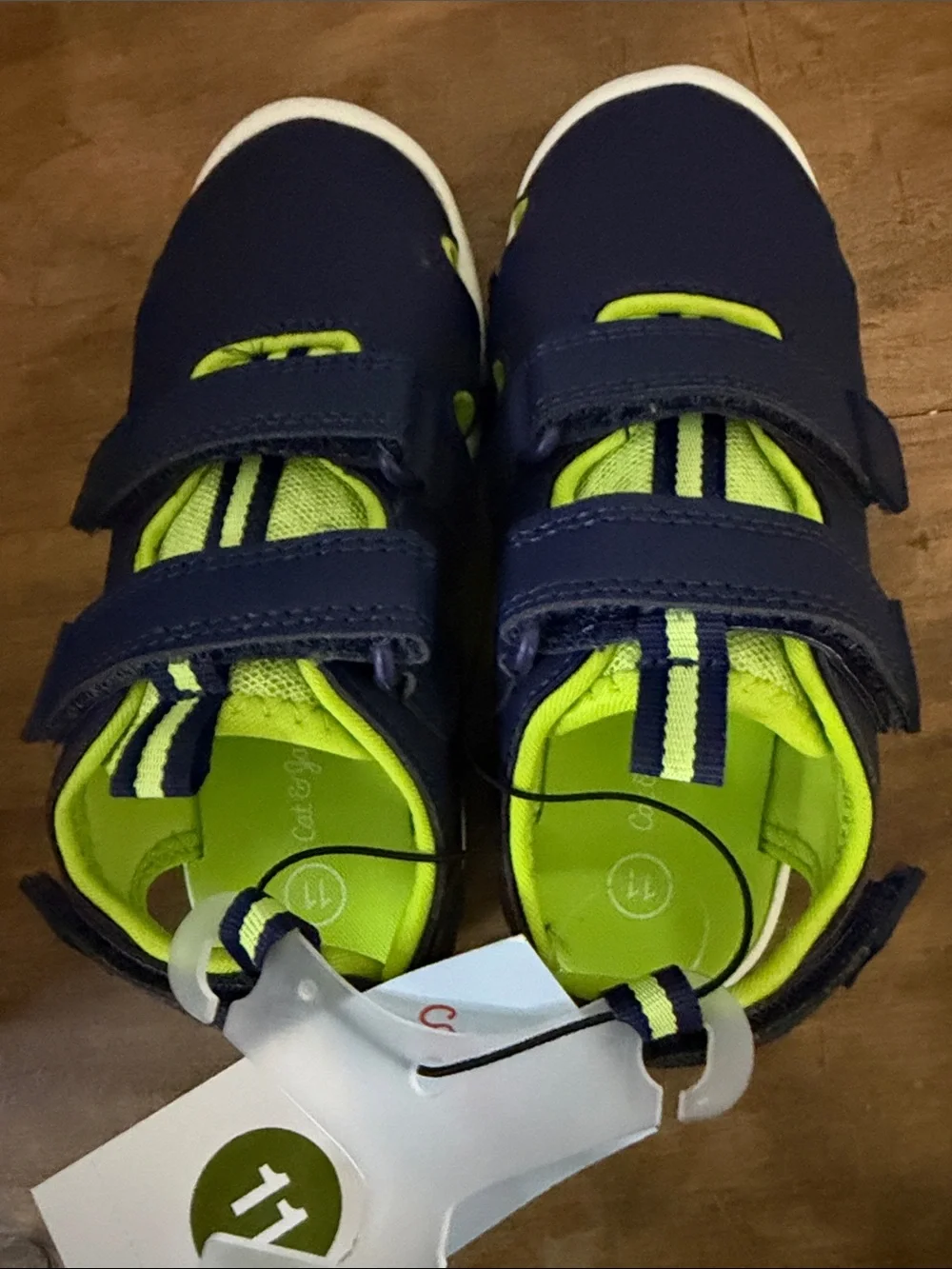 Cat & Jack Kids Navy and Neon Green Sport Sandals size 11
